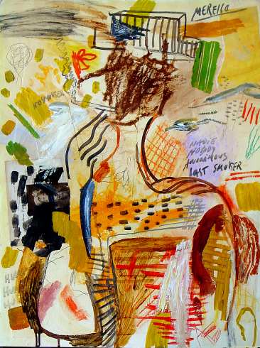 21st CENTURY ART. ARTISTS OF THE 21st CENTURY. PAINTING. Merello.- Last Smoker. (73x54 cm) Mixed Media.