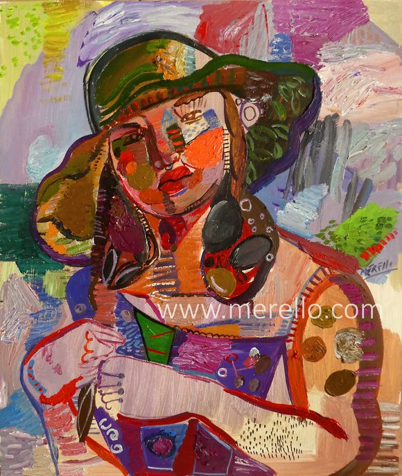 ART CONTEMPORAIN-ARTISTES PEINTRES-PEINTURE MODERNE-Jose Manuel Merello.- Mujer de Niza (60 x 50 cm) Mix media