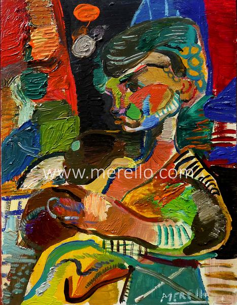 ART OF SPAIN. ARTISTS PAINTINGS.-Jose Manuel Merello.-Niño con cántaro. Mix media on wood