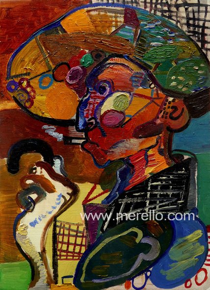 CONTEMPORARY MODERN ART PAINTING. ARTISTS.-Jose Manuel Merello.- Viejo labrador. El color de la tierra y el sol. Mix media on panel