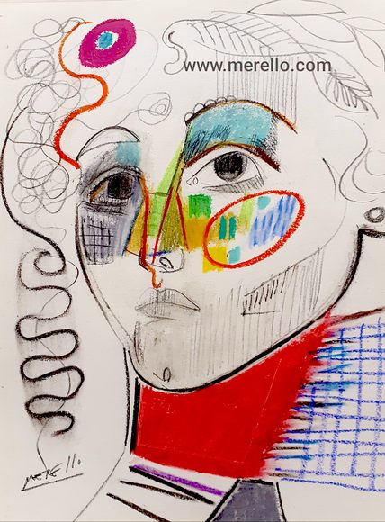 CONTEMPORARY MODERN ART PAINTING.-.José Manuel Merello.- Mujer con impacto rojo. (21 x 29'7 cm) Pencil on paper