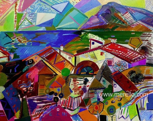 CONTEMPORARY-ART-LANDSCAPES-ARTWORKS-MODERN-PAINTINGS-MEDITERRANEAN-Jose Manuel Merello.- Mar y huerta de Jávea. Color mediterráneo (81 x 100 cm) Mix media on canvas