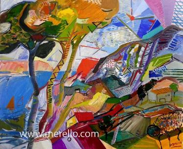 CONTEMPORARY-ART-LANDSCAPES-ARTWORKS-MODERN-PAINTINGS-MEDITERRANEAN-Jose Manuel Merello.- Mediterráneo azul. Pinada en la bahía de Jávea (81 x 100 cm) Canvas