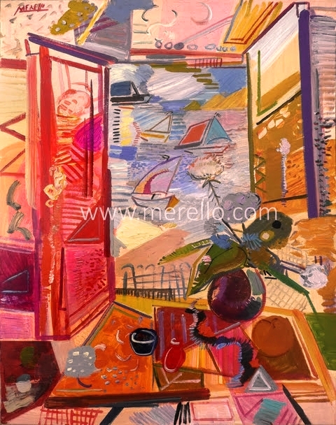 CONTEMPORARY-ART-LANDSCAPES-ARTWORKS-MODERN-PAINTINGS-MEDITERRANEAN-Jose Manuel Merello.-Veleros en la ventana mediterránea. Cabo de San Martín, Jávea.(92 x 73 cm) Mix media on canvas