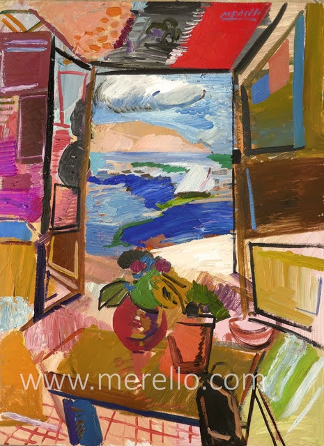 CONTEMPORARY-ART-LANDSCAPES-ARTWORKS-MODERN-PAINTINGS-MEDITERRANEAN-Jose Manuel Merello.-Ventana al mar mediterráneo de Jávea. (73 x 54 cm) Mix media on wood