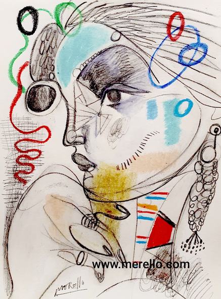 EXPRESSIONISM PAINTING. EXPRESSIONIST ARTISTS.-José Manuel Merello.- Mujer pensativa. Mix media on paper