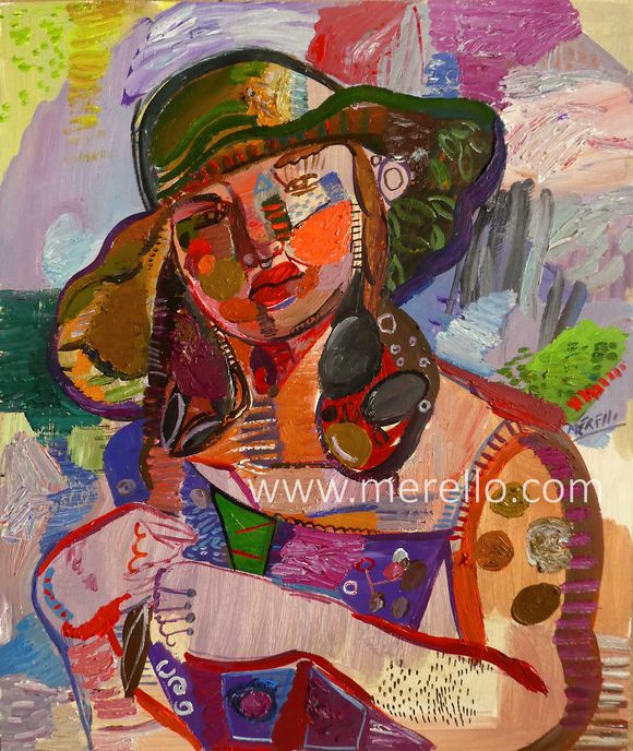 Jose Manuel Merello.- Spanish Painting. Modern Art-Mujer de Niza (60 x 50 cm) Mix media on wood