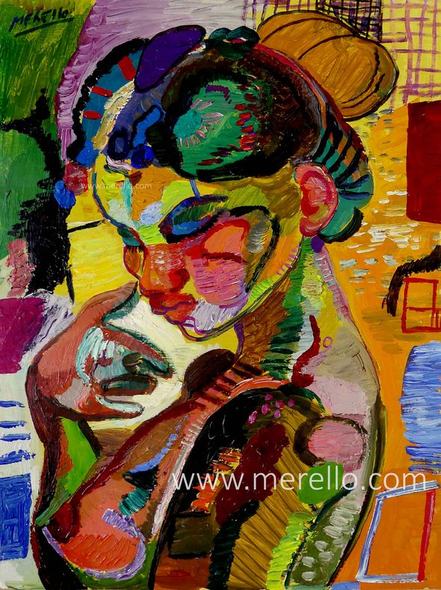 MODERN ART ONLINE. BUY CONTEMPORARY ORIGINAL PAINTINGS 21-XXI CENTURY.-Jose Manuel Merello.- Muchacha interior. Mix media on panel