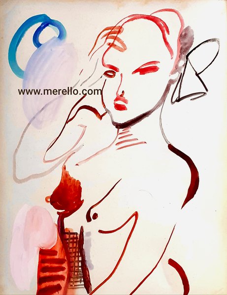 MODERN ART ONLINE. BUY CONTEMPORARY ORIGINAL PAINTINGS 21-XXI CENTURY.-Jose Manuel Merello.-Woman. Mix media on paper