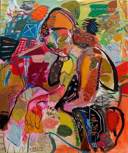 José Manuel Merello.-"Mujer con corazones"-Art contemporain  moderne.Peintres espagnols  Art actuel peinture. Tableaux d artistes contemporains. Art, luxe, Passion. Couleur et Decoration.Investissement.