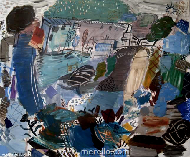 Merello.- Córdoba. Cortijo Azul. (81x100 cm). CONTEMPORARY MODERN PAINTING. FIGURATIVE EXPRESSIONISM. 