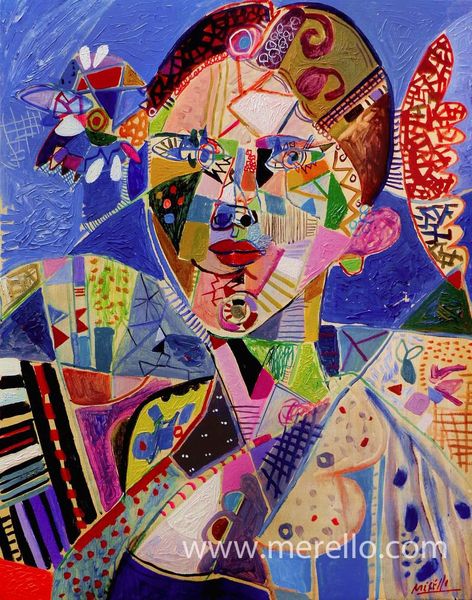 SPANISH  MODERN ART-ARTISTS PAINTERS.Merello.-Blue woman.(100x81 cm) Canvas.