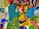 arte-siglo-xxi-21-pintores-artistas-merello.-espanola-con-lazo-rosa-(73-x-54-cm)-mix-media-on-wood.