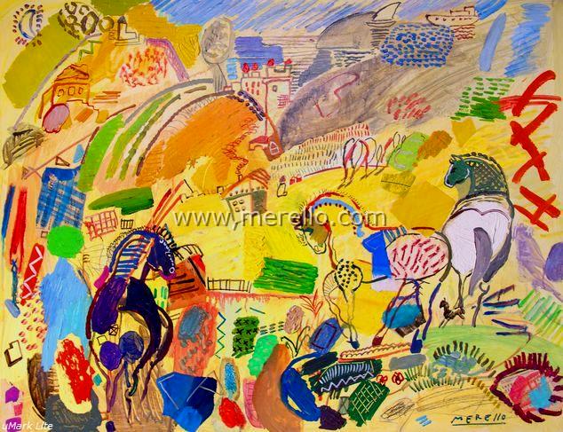 SPANISH MODERN ART. SPAIN CULTURE ART. XXI CENTURY 21-merello.-caballos _del _sol _(73x92 _cm)mixta-tabla.jpg