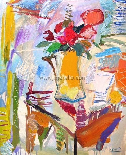 arte_contemporaneo_espanol-spanish_modern_art_espagnol_contemporaine-merello.-jarron _con _flores _de _la _pasion(100x81-cm).mixta-lienzo