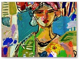 expressionismus-kunst-malerei-jose-manuel-merello.-espanola-con-lazo-rosa-(73-x-54-cm)-mix-media-on-wood.