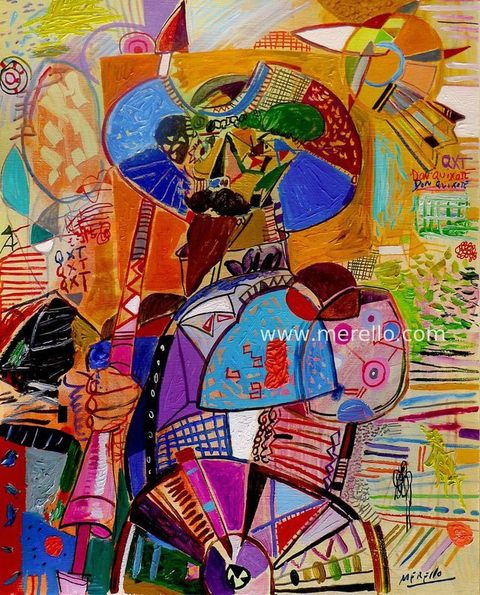 21th. Century Art.Merello.-Don Quijote. (100x81 cm) Mix media on canvas