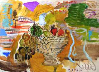 New Modern Art. New Modern Painting. Present and Future  Art. Merello.-Golden Still Life with Roman Foot (54x73cm).