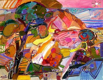 Pintura de paisajes. Arte contemporáneo. Cuadros.José Manuel Merello.-Jávea rosa. Cabo de San Antonio (81 x 100 cm) Mix media on canvas